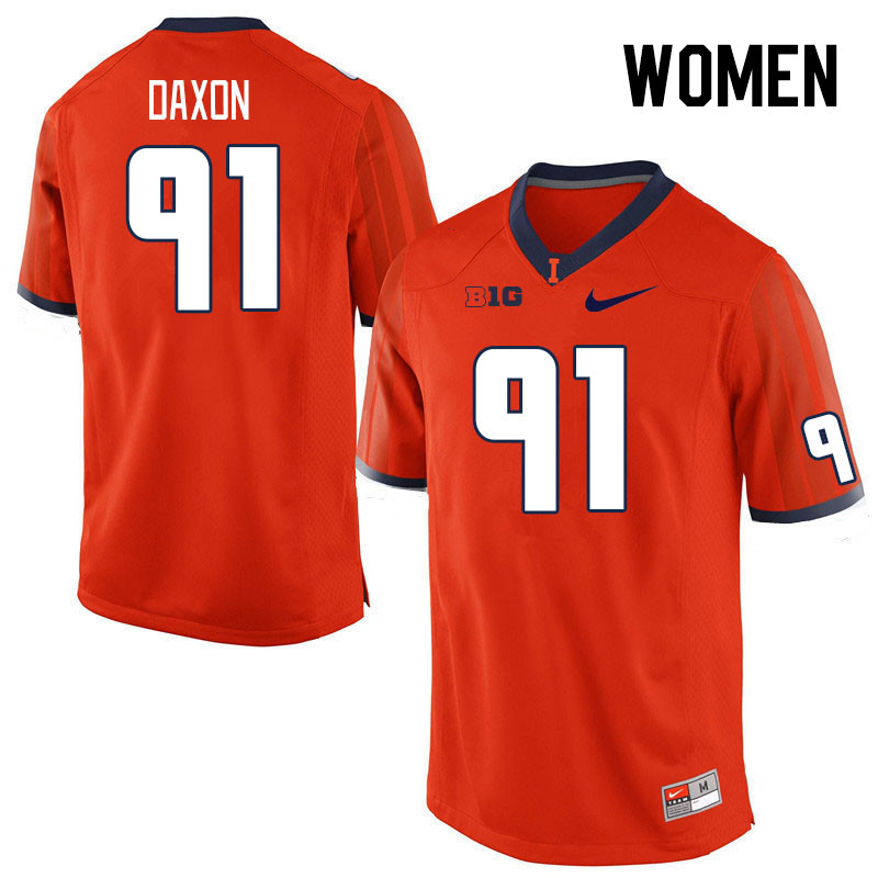 Women #91 Denzel Daxon Illinois Fighting Illini College Football Jerseys Stitched Sale-Orange